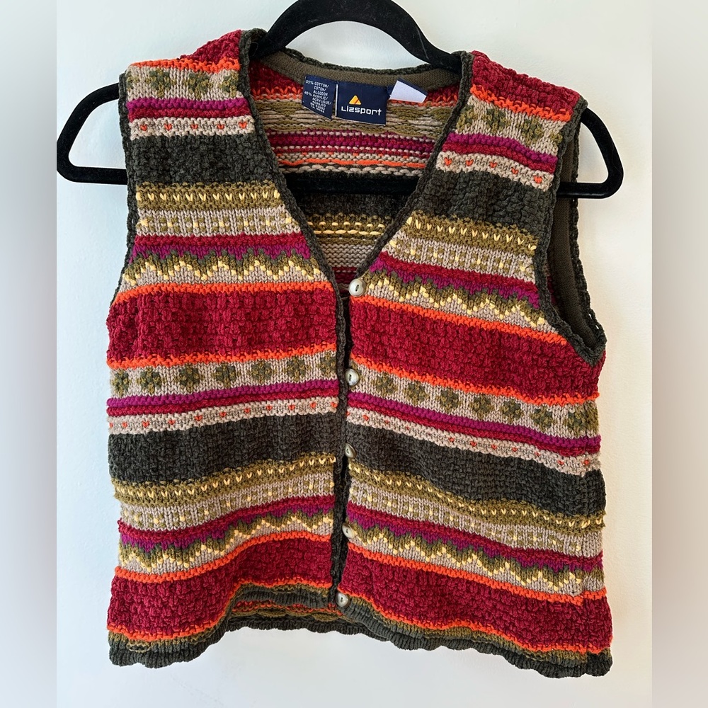 Vintage knit, colorful button sweater vest!